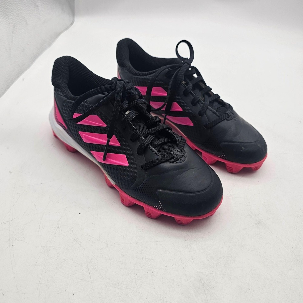Adidas PureHustle Shoes KIDS Size 3 Black Pink Baseball Cleats Spikes Outdoor